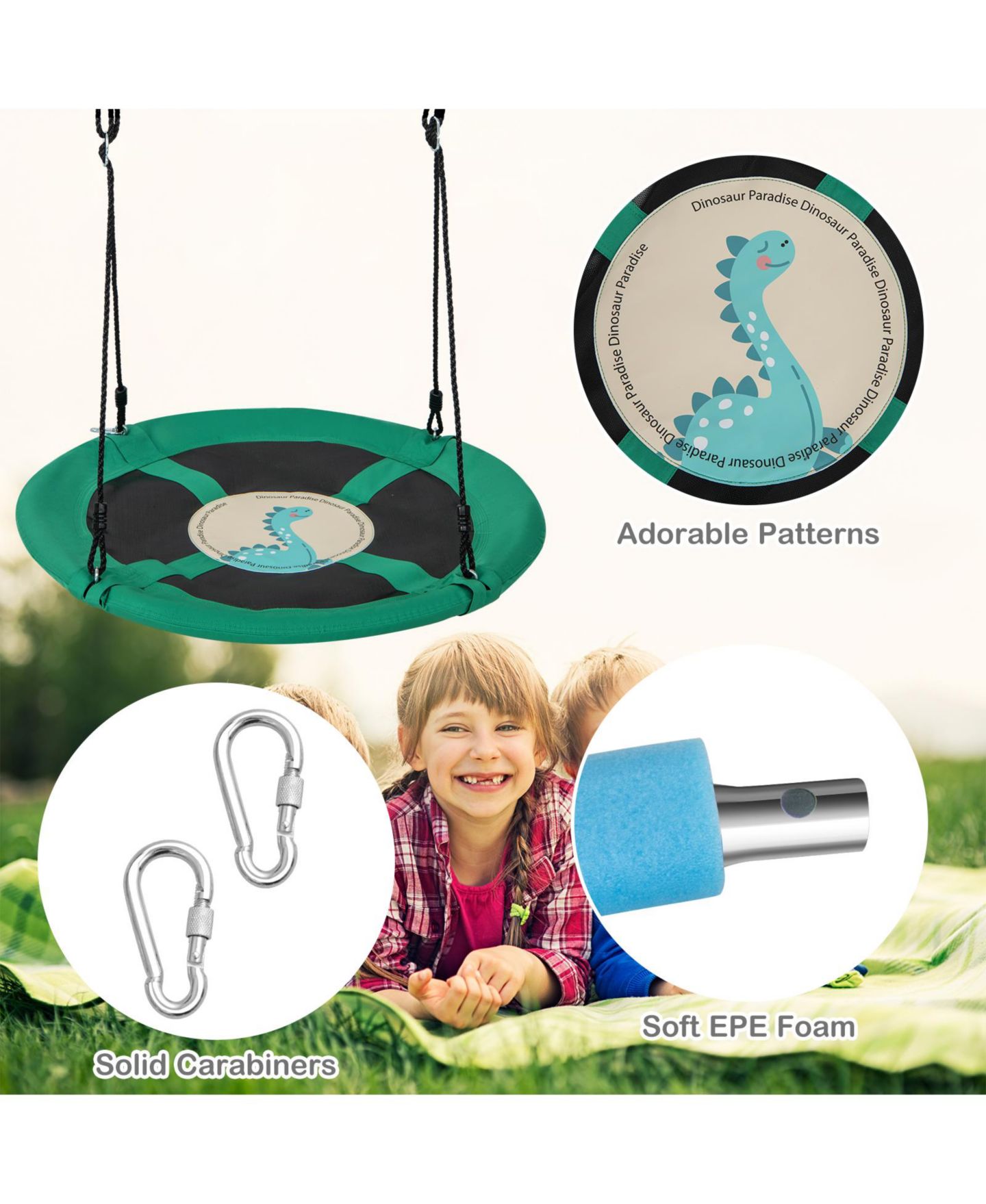 Детская игрушка Mecale 40 Inches Saucer Tree Swing Round with Adjustable Ropes and Carabiners, цвет: Зелёный — фото 6