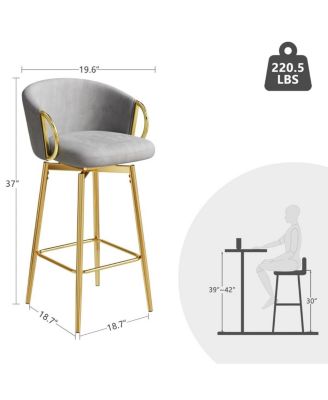 2 Pc Metal Upholstered Swivel Bar Height Stools for Kitchen or Dining