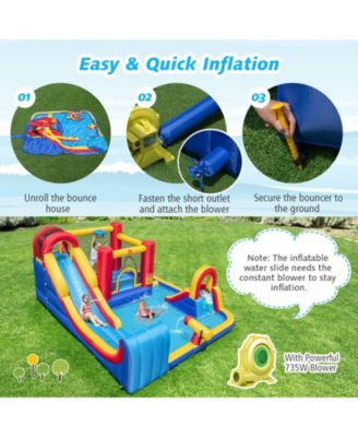 7 in 1 Outdoor Inflatable Bounce House with Water Slides and Splash Pools with 735W Blower