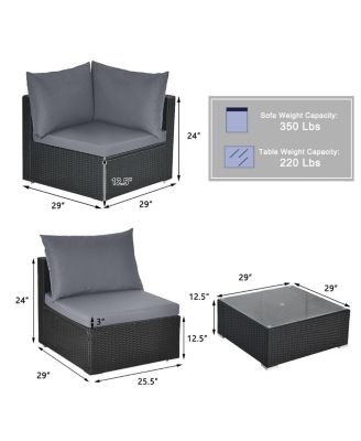 7 Pieces Sectional Wicker Furniture Sofa Set with Tempered Glass Top Coffee Table