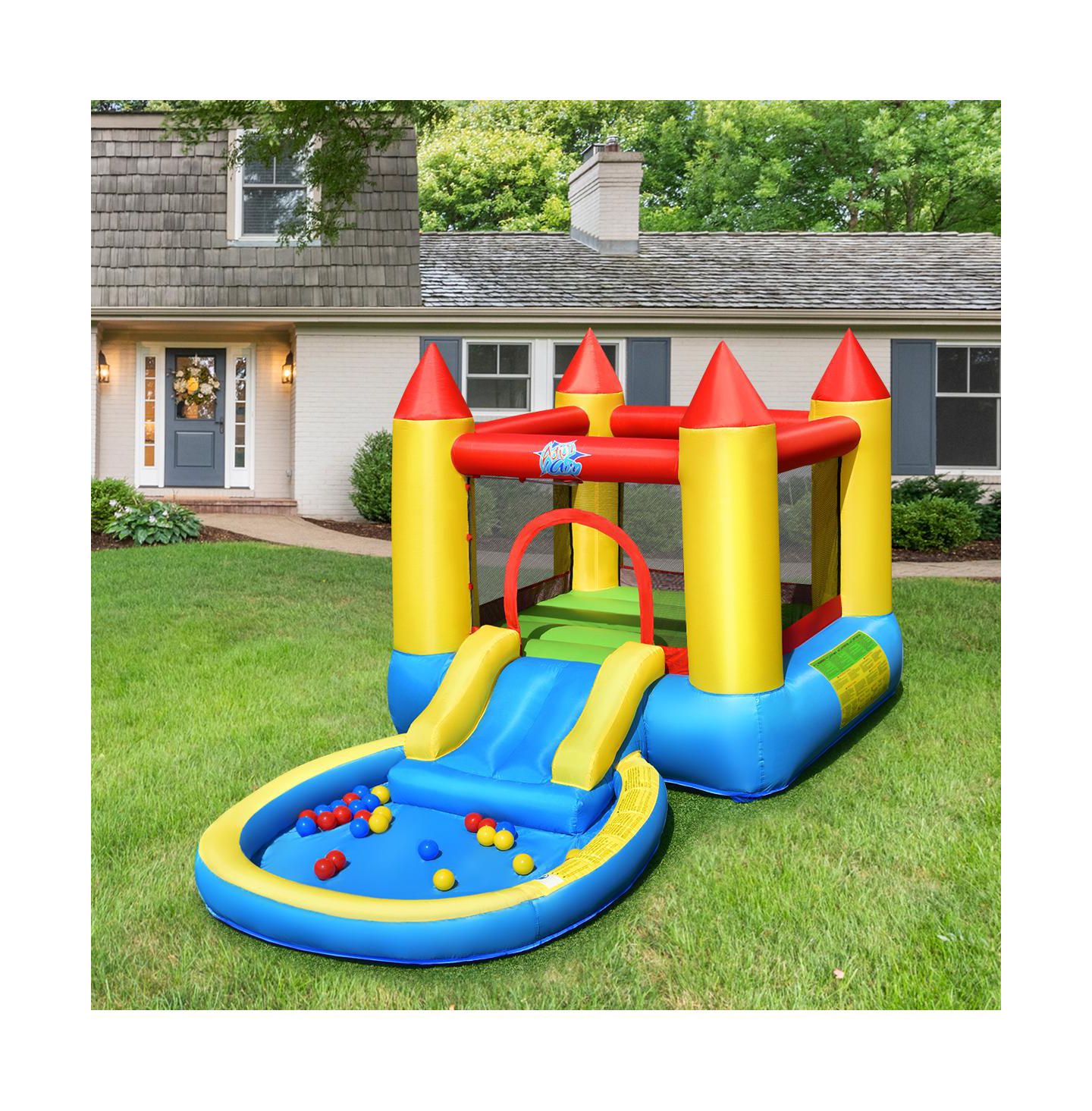 Детские игрушки Mecale Kids Inflatable Bounce House Castle with Balls Pool and Bag, цвет: Синий — фото 11