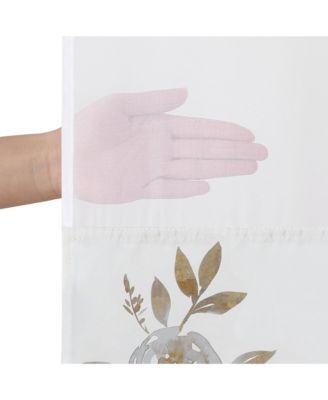 72x75 Hookless Shower Curtain - Floral Gold Grey Shower Curtain with Sheer Panel, Snap-In Liner, and Grommets - 100% Polyester