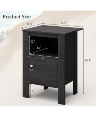 Set of 2 Nightstand Compact Side Sofa Table Open Shelf & Cabinet