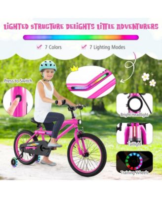18 Inch LED Lighted Kids Bike with Training Wheels and Headlight for Ages 4-8 Years