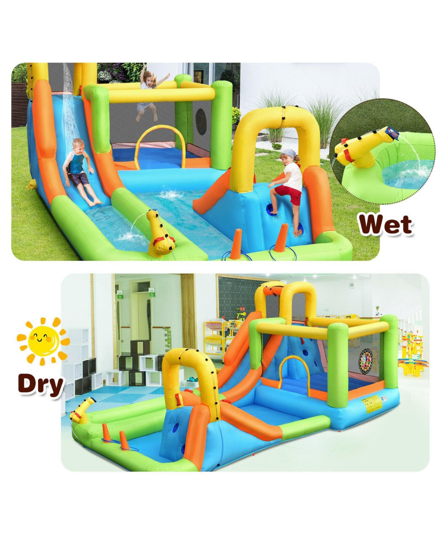 Детская игрушка Mecale 8 in 1 Inflatable Water Slide Park Bounce House, Accommodates 3 Children, Ages 3-10, цвет: Синий — фото 9