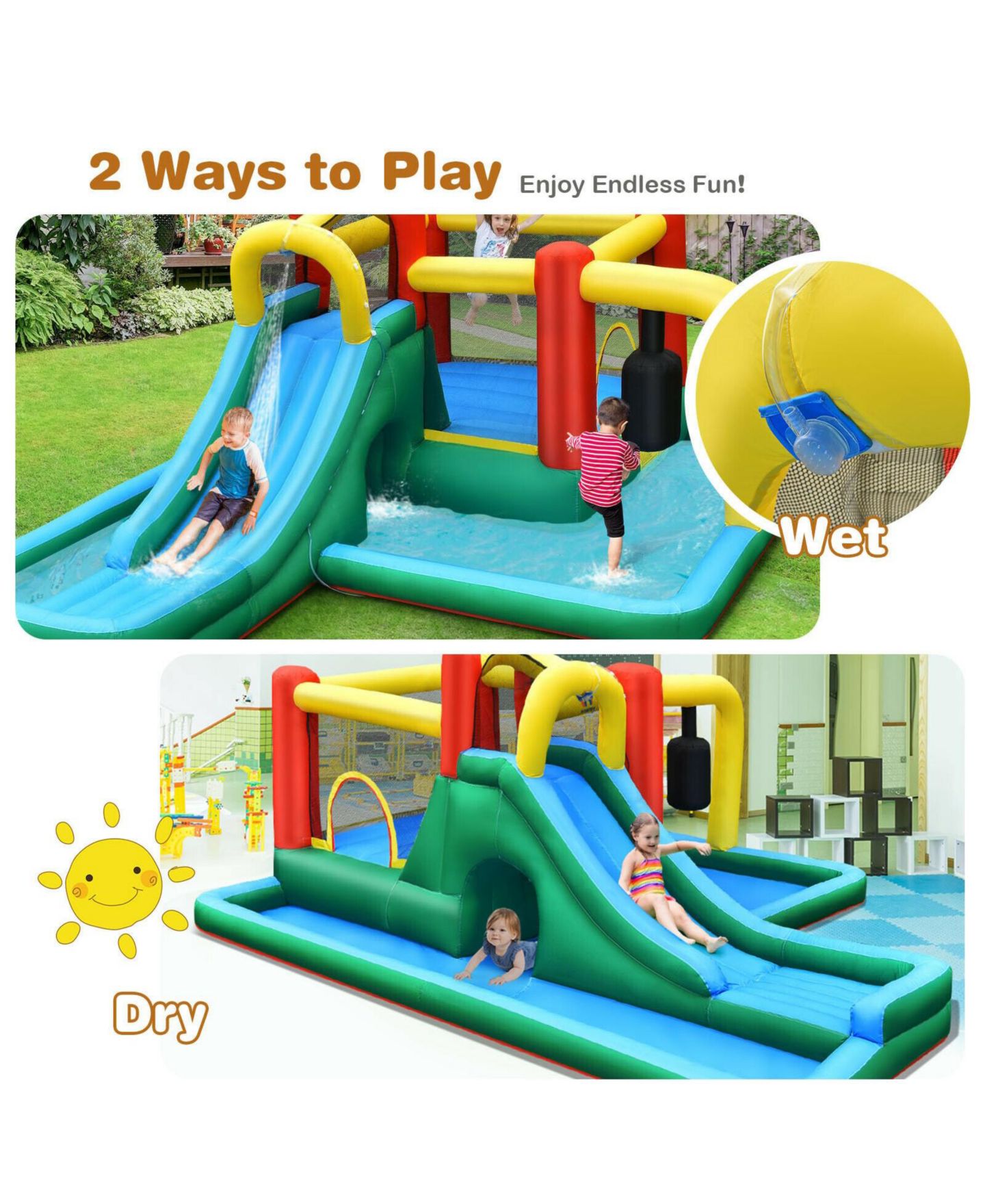 Детская игрушка Mecale Oxford Fabric Water Slide Climbing Inflatable Bounce House with Tunnel, Supports 4 Kids, Ages 3-10, цвет: Синий — фото 5