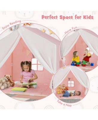 Kid's Play Tent with Washable Cotton Mat and Flag Banner