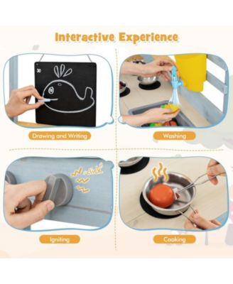 Fir Wood Play Kitchen with Kids Picnic Table and Built-in Bench