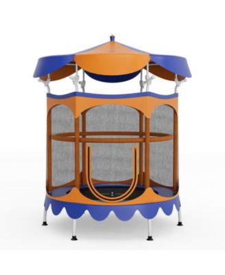 64 Inch Kids Trampoline with Detachable Canopy and Safety Enclosure Net