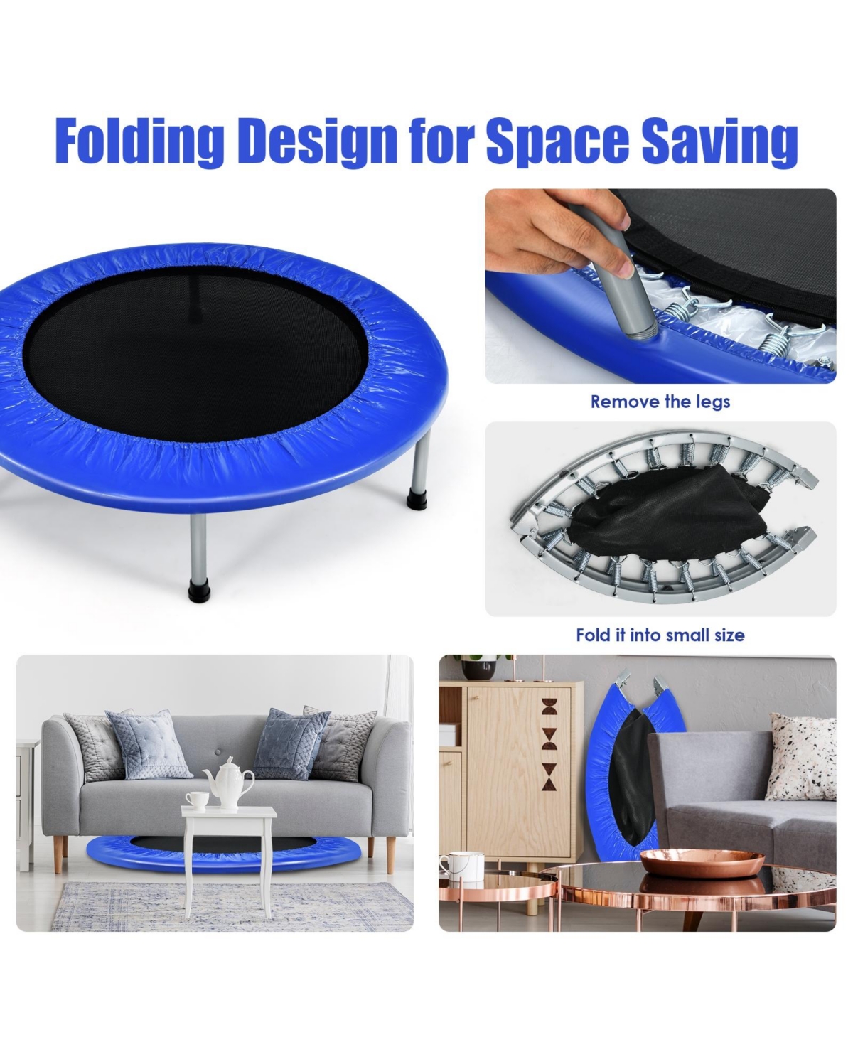38 Inch Mini Folding Trampoline Portable Recreational Fitness Rebounder