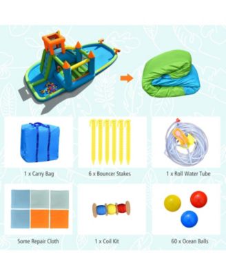 Inflatable Water Slide with Bounce House and Splash Pool without Blower for Kids