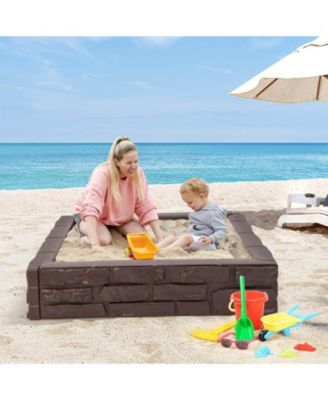 2-In-1 HDPE Kids Sandbox with Cover and Bottom Liner
