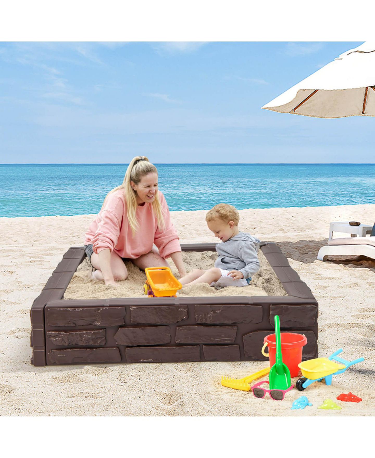Детская игрушка Mecale 2-In-1 Hdpe Sandbox with Cover, 47" x 47", Ages 3-12, цвет: Коричневый — фото 3