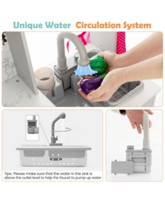 Wooden Kids Play Kitchen Playset with Realistic Lights and Sounds