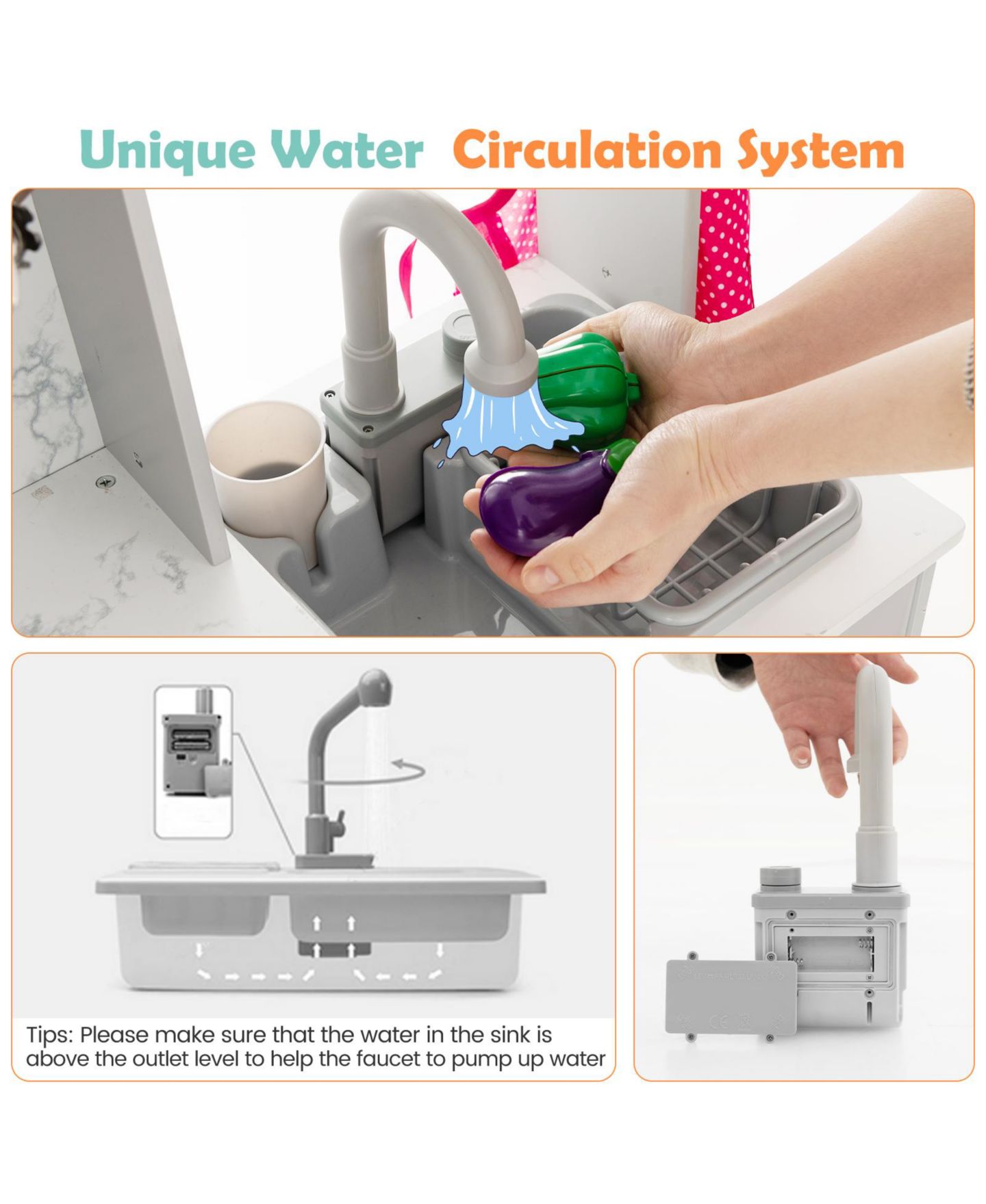 Детский игровой набор Mecale Interactive Lights and Sounds Water Circulation System Play Kitchen Playset, Ages 3+, цвет: Серый — фото 10