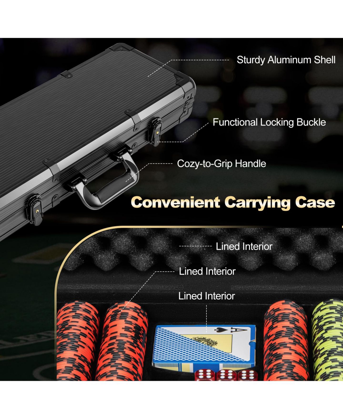 Детские игрушки Mecale 14-Gram Texas Hold'em Poker 500-Piece Chip Set, Ages 14+, цвет: Чёрный — фото 5