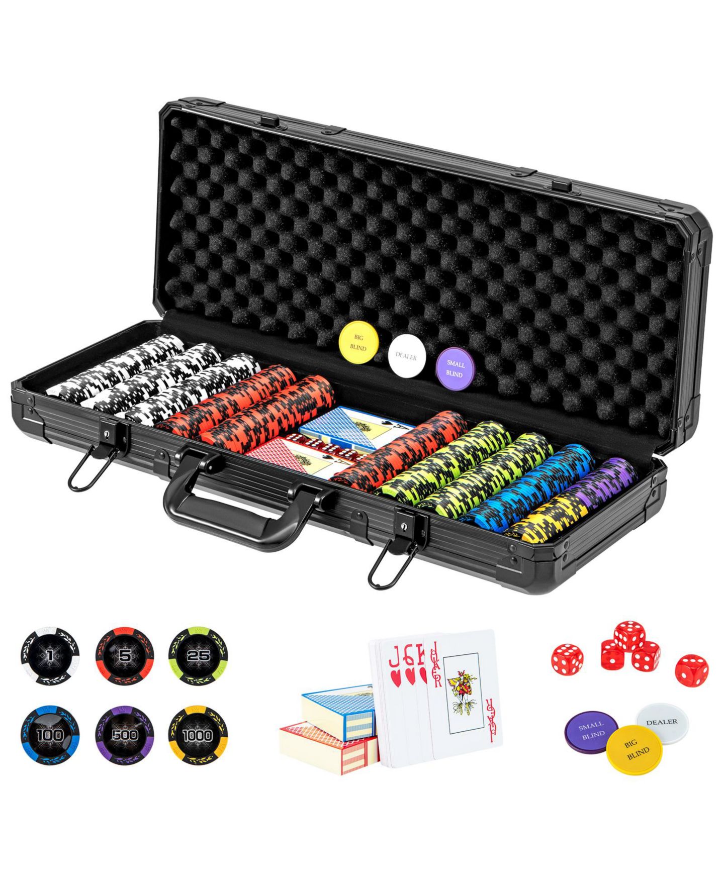 Детские игрушки Mecale 14-Gram Texas Hold'em Poker 500-Piece Chip Set, Ages 14+, цвет: Чёрный — фото 1