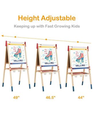 All-in-One Wooden Height Adjustable Kid's Art Easel with Magnetic Stickers and Paper