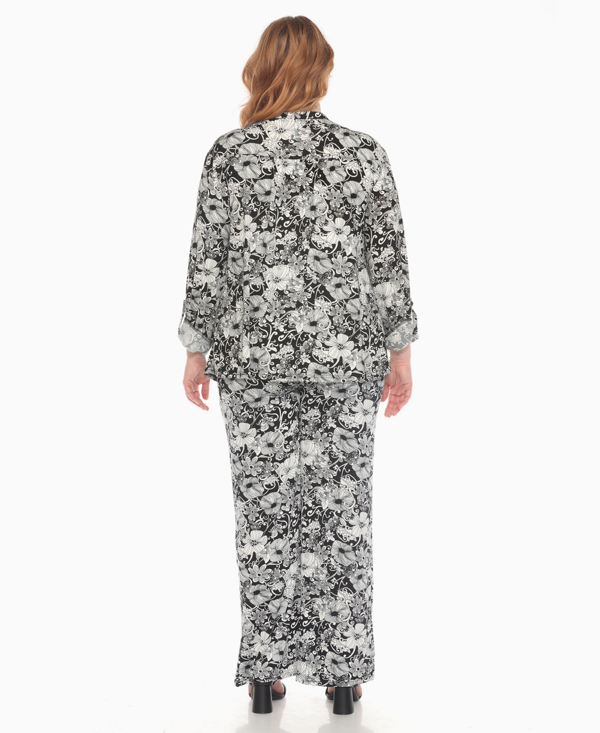 WHITE MARK PLUS SIZE 2-PIECE FLORAL PRINT TUNIC TOP AND PANTS SET 