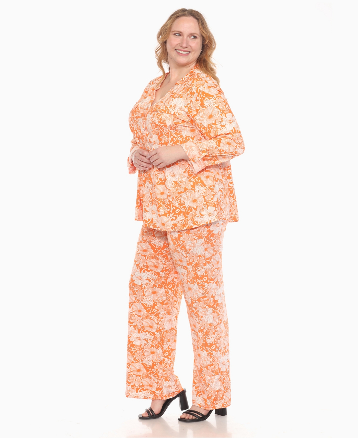 WHITE MARK PLUS SIZE 2-PIECE FLORAL PRINT TUNIC TOP AND PANTS SET 