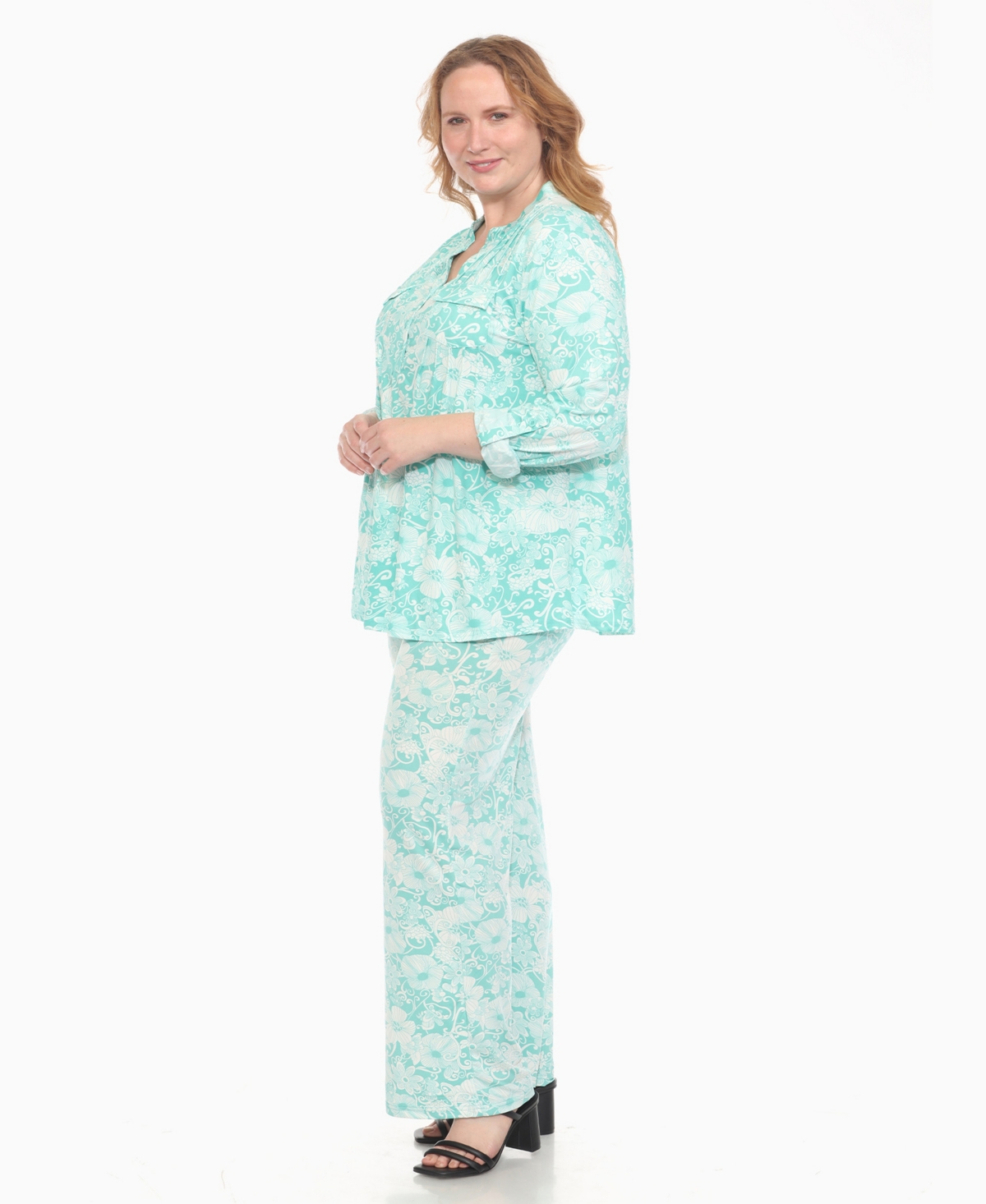 WHITE MARK PLUS SIZE 2-PIECE FLORAL PRINT TUNIC TOP AND PANTS SET 