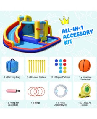 7-in-1 Inflatable Water Slide with 735W Air Blower and Splash Pool