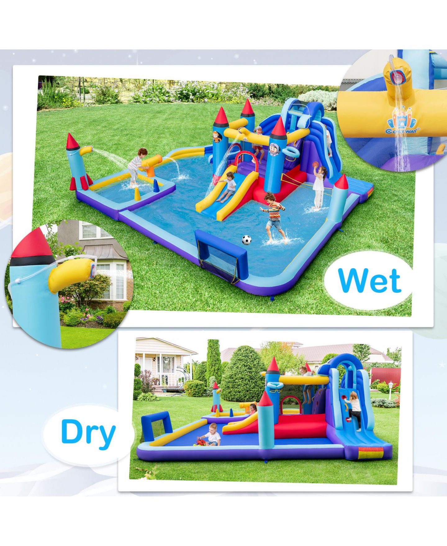 Детская игрушка Mecale Rocket Theme Inflatable Water Slide Park, цвет: Синий — фото 3