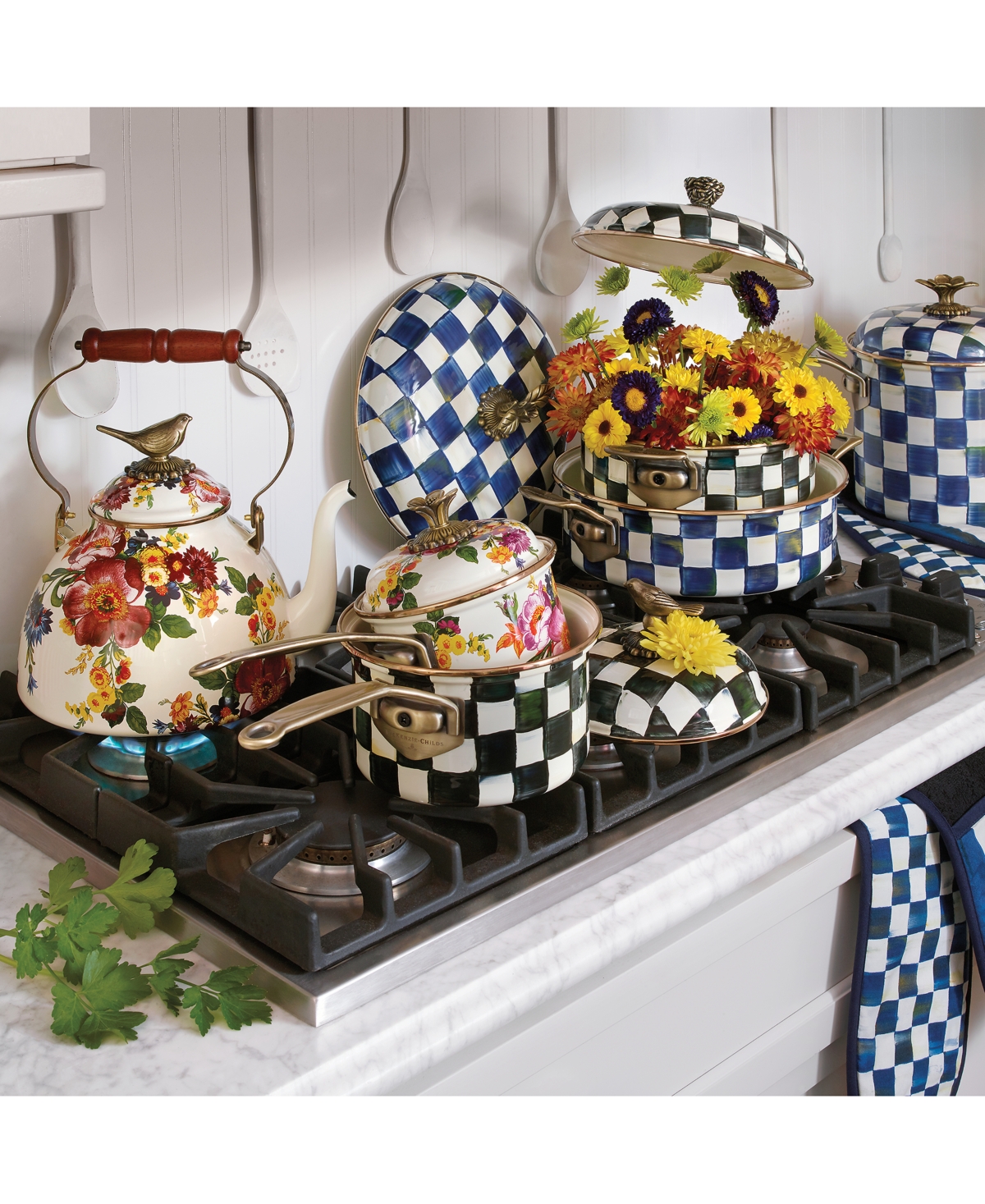 Mackenzie-Childs Courtly Check Enameled 2.5-Quart Saucepan