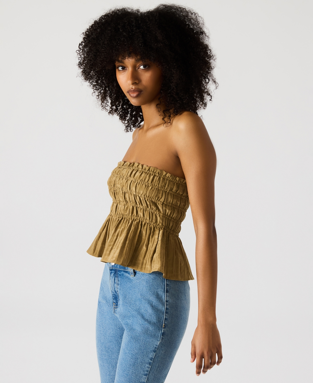Steve Madden Cambria Strapless Smocked Peplum Top