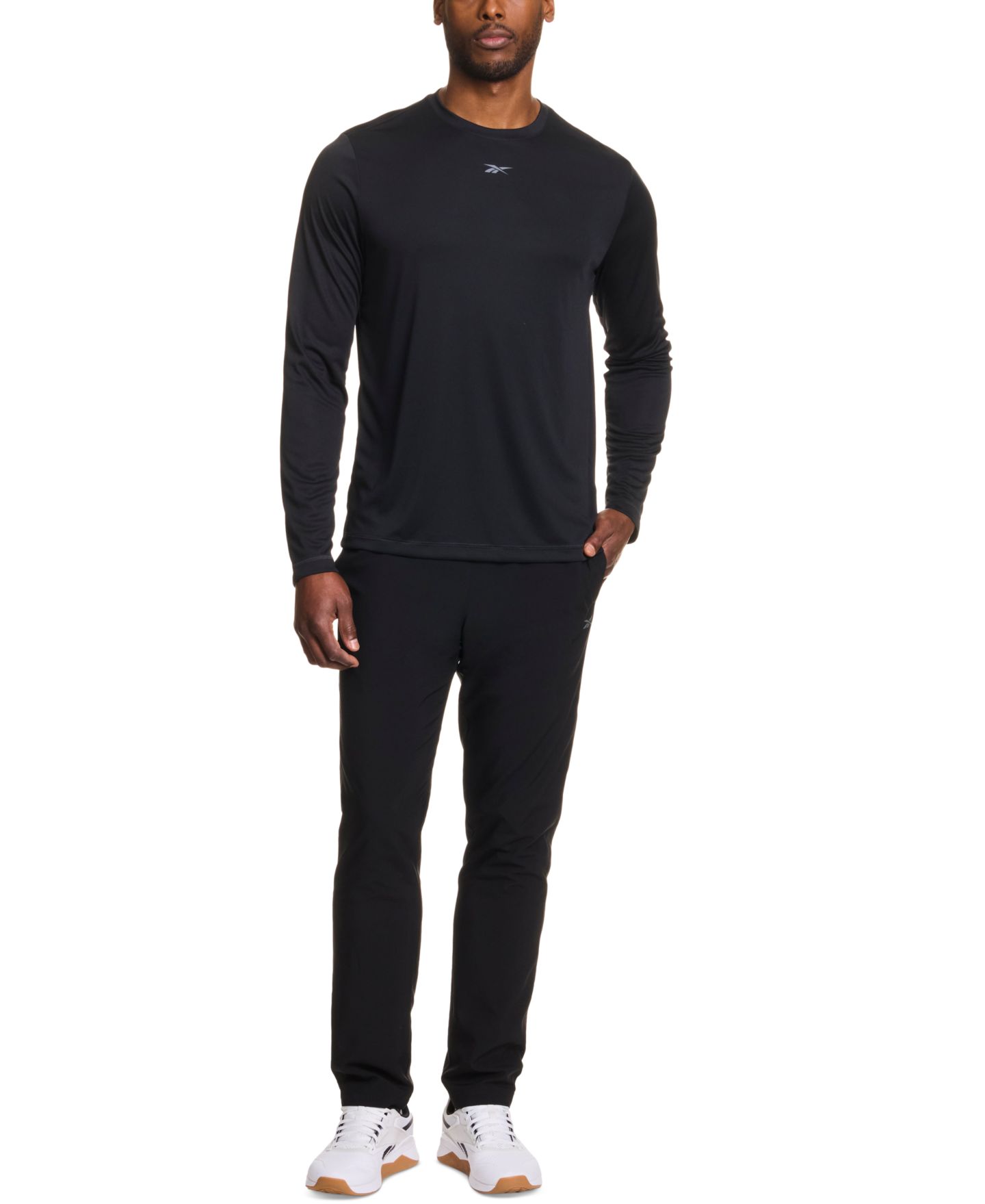 Мужские брюки Reebok Woven Logo Slim-Fit Track Pants, цвет: Чёрный / Белый — фото 2