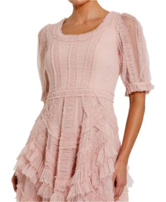 Women's Short Sleeve Mesh Mirco Ruffle Midi Dress