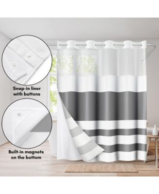 72x75 Hookless Shower Curtain - Abstract Grey White Shower Curtain with Sheer Panel, Snap-In Liner, and Grommets - 100% Polyester