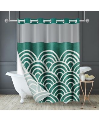 Hookless Shower Curtain with Sheer Panel, Snap-In Liner, and Grommets, 72x75