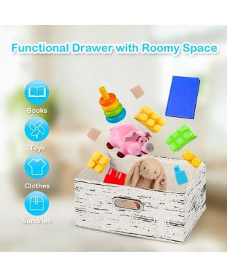 Chest w/3 Fabric Drawers Vintage Wood Frame End Table Side Sofa Table Nightstand