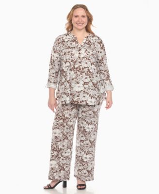Plus Size 2-Piece Floral Print Tunic Top and Pants Set
