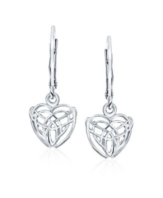 Delicate Celtic Knot Dangle Earrings Sterling Silver Heart Shape BFF Friendship