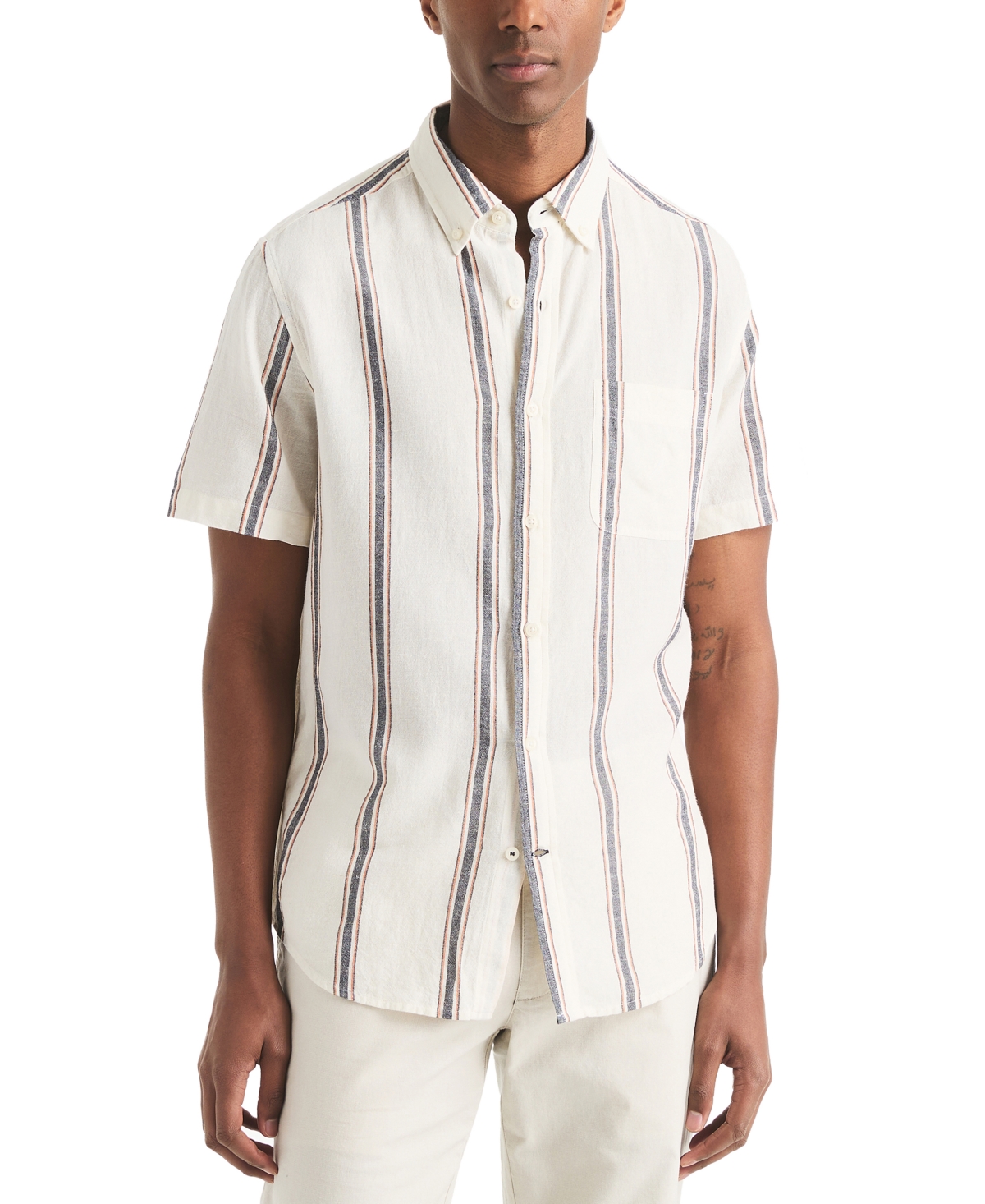 Men's Short Sleeve Striped Button-Down Shirt - Sail White