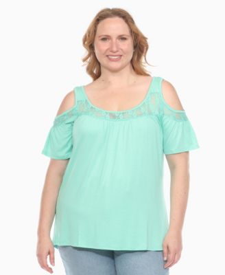 Plus Size Cold Shoulder Lace Trim Knit Top