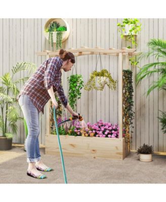 Wooden Raised Garden Bed Planter Box with Trellis and Hanging Roof