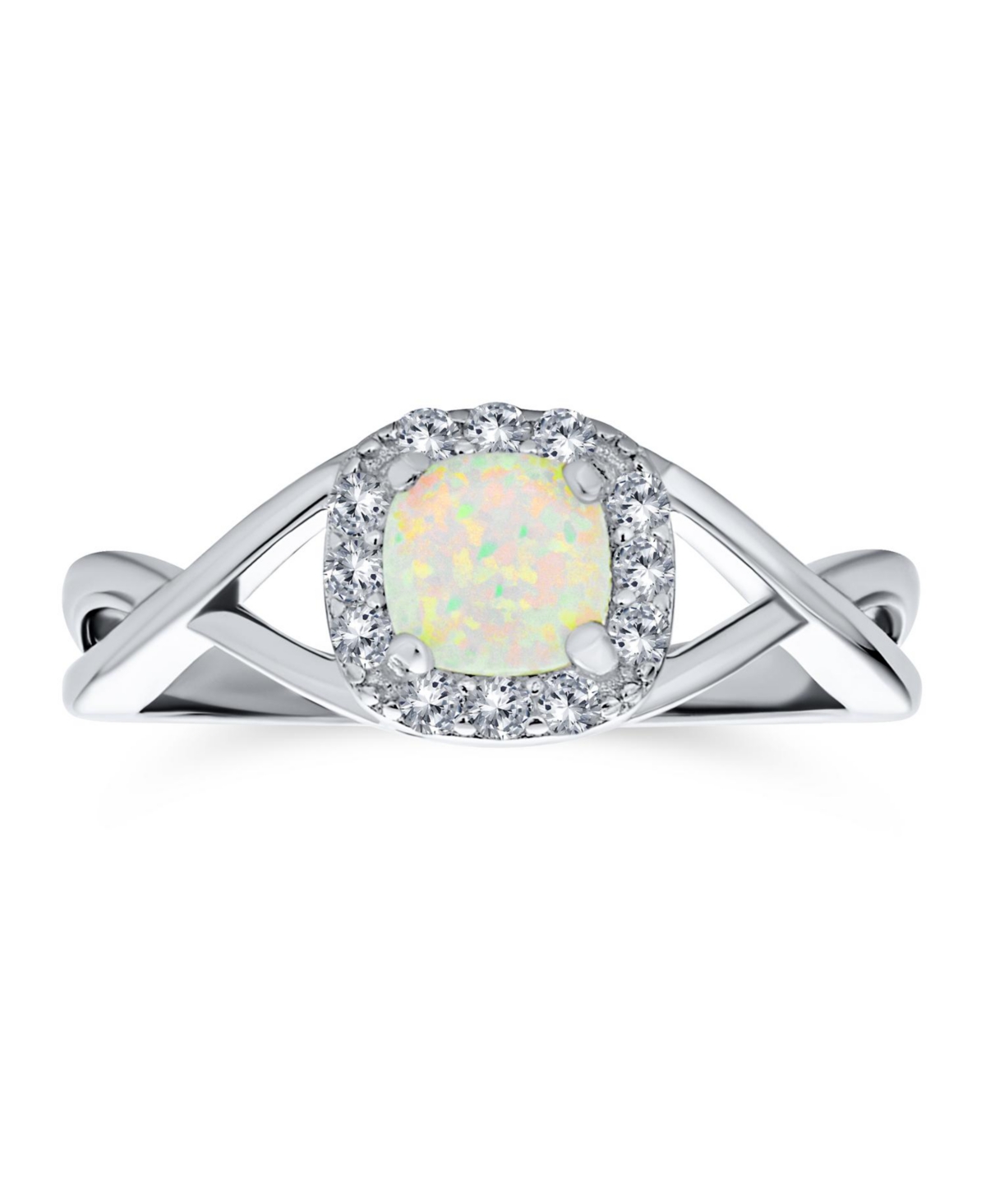 Bling Jewelry Delicate Dainty Pave Cz Halo Circle 1CTW Square Solitaire Created White Opal Promise Ring .925 Sterling Silver