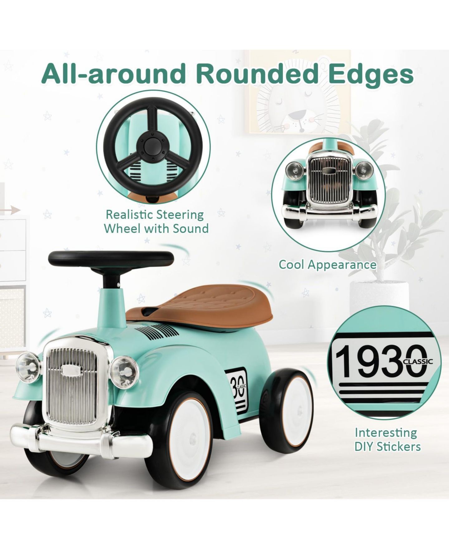 Детская игрушка Mecale Kids Sit to Stand Vehicle with Working Steering Wheel and Under Seat Storage, цвет: Зелёный — фото 7