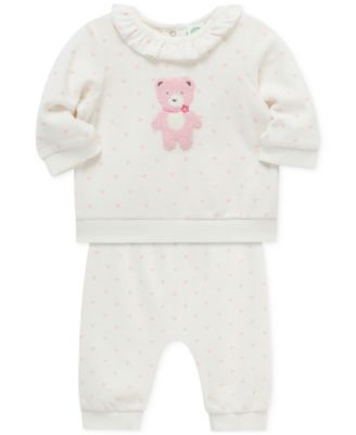 Baby Girls Sweet Bear Velour Top & Jogger Pants, 2 Piece Set