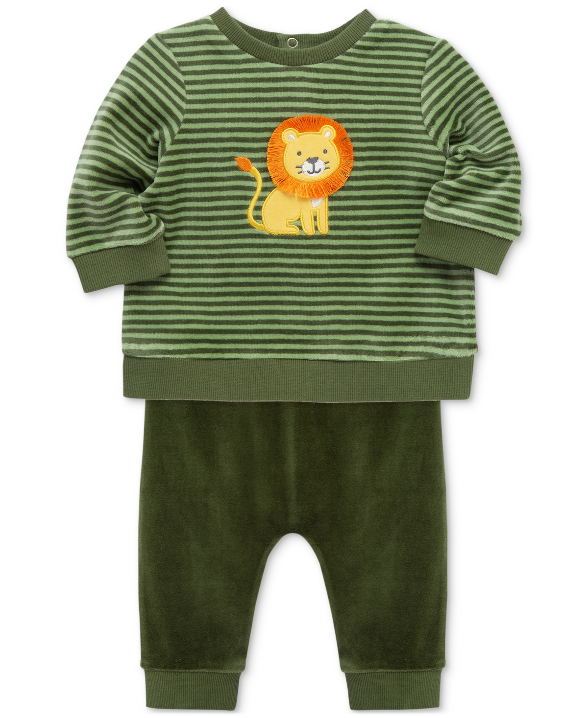 Little Me Baby Boys Lion Stripe Velour Sweatshirt & Jogger Pants, 2 Piece Set In Green