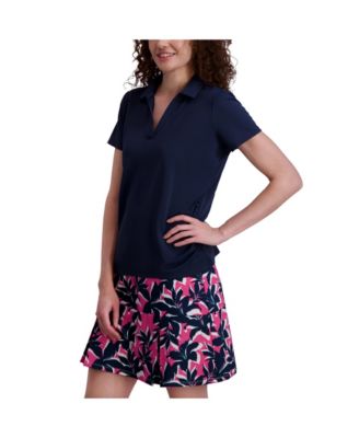 Women's SIDE RUCHED Y-NECK SHORT SLEEVE POLO