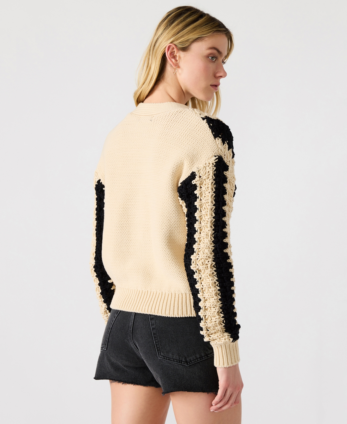 Steve Madden Women's Lucas Striped Knit Button-front Cardigan In Black