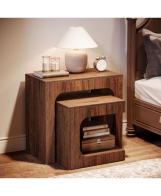 Nesting End Table Set, Walnut Side Table for Living Room, Night Stand Set for Bedroom, Small Spaces