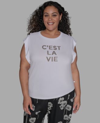 Plus Size C'est La Vie Extended-Shoulder Top