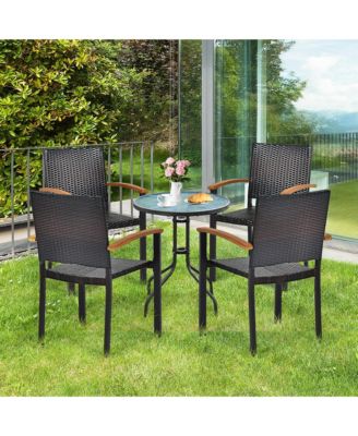 4PCS Stackable Patio Wicker Dining Chair Rattan Armchair Outdoor Yard