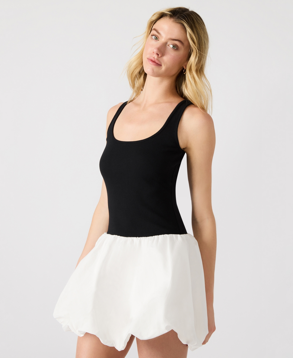 Steve Madden Linnea Mixed Media Bubble Hem Cotton Minidress