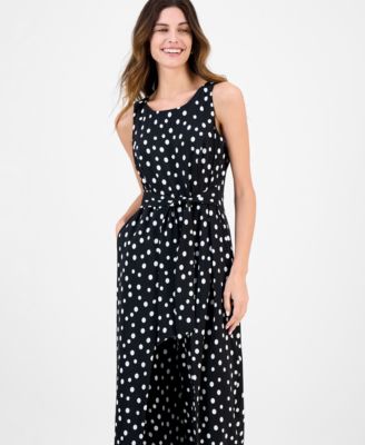 Women's Printed Tie-Waist Sleeveless Jumpsuit